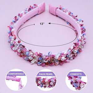 1 Beaded Headbands for Girls, Pink Pearl Bead Hair Bands for Kids